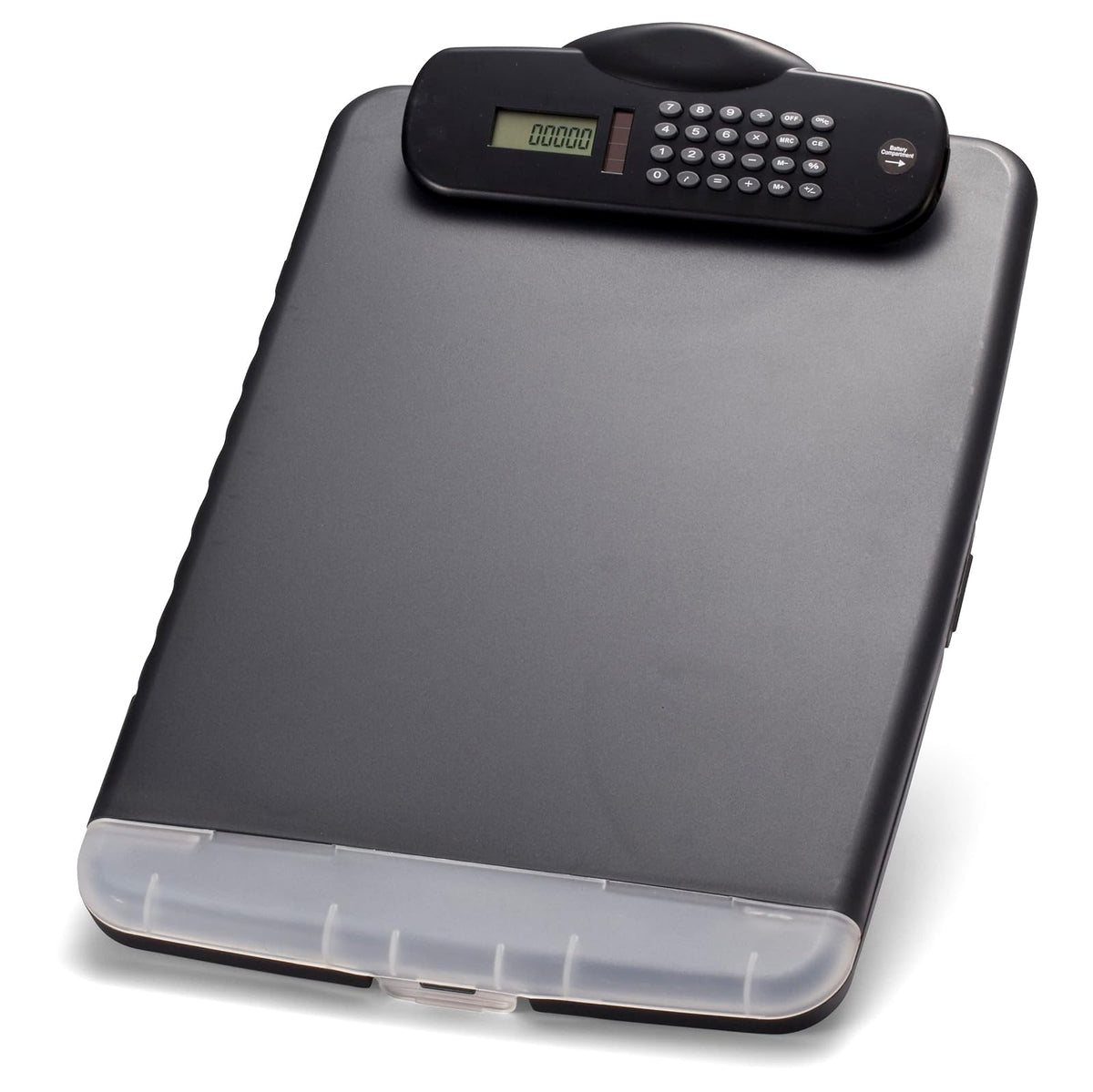 Officemate 83306 Slim Clipboard Box with Calculator, charcoal