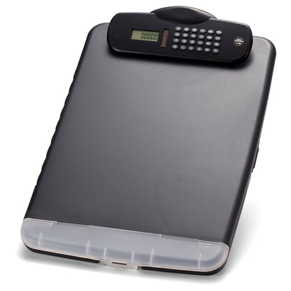 Officemate 83306 Slim Clipboard Box with Calculator, charcoal