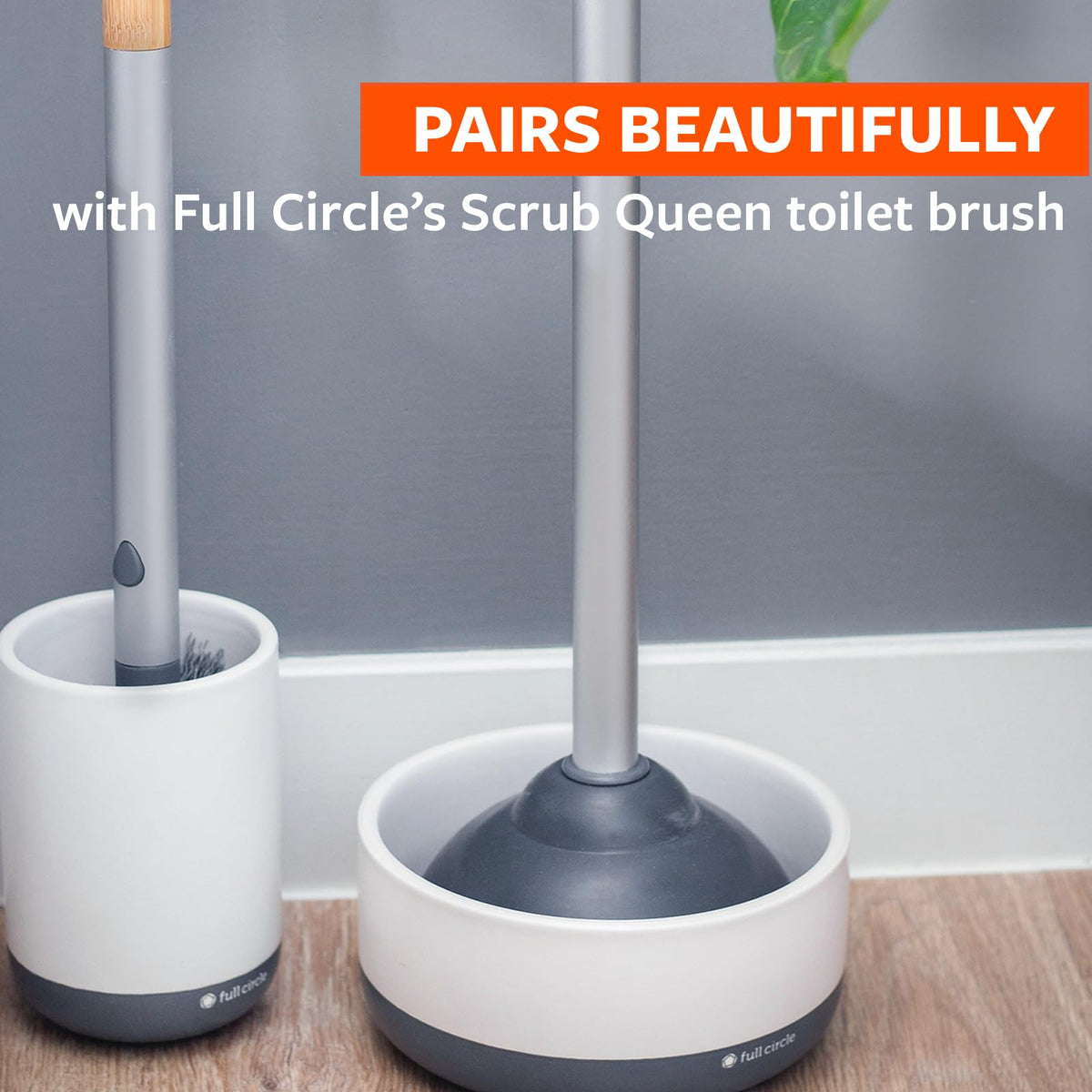 Full Circle Royal Plunge - Émbolo de inodoro con soporte de cerámica y disco de tierra de diatomeas para prevención de moho y moho, fácil de limpiar y más higiénico, blanco