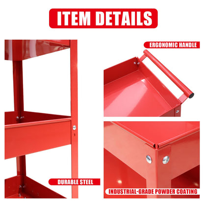 Torin APTC302B Carrito de Acero para Herramientas con 3 estantes y Capacidad de 200 Libras, Rojo