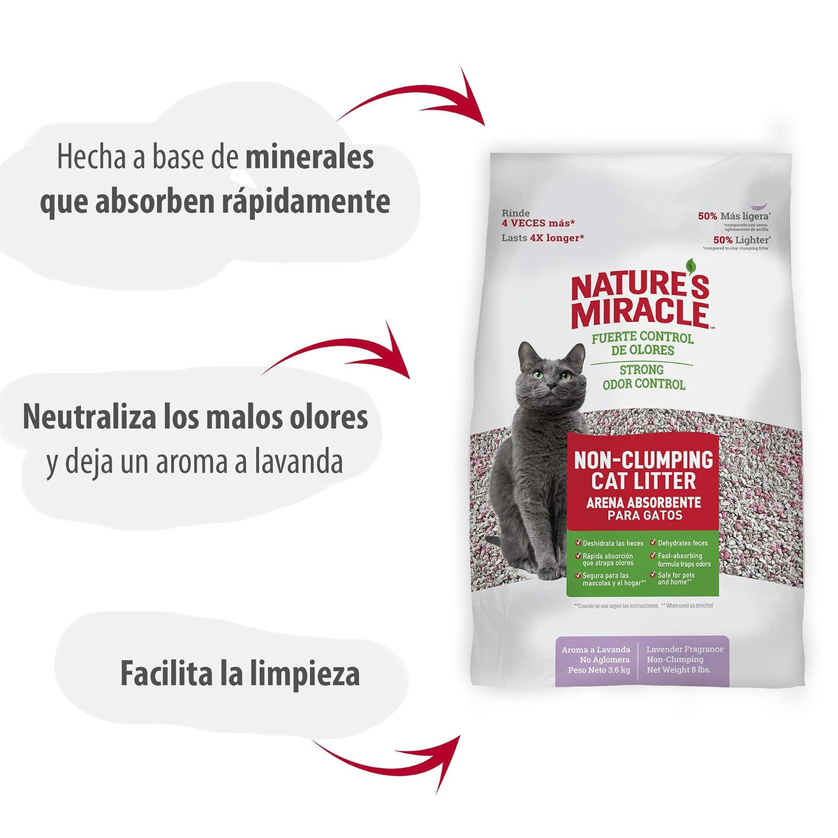 Nature´s Miracle Arena para Gato no aglomerante, Aroma Lavanda, 3.6 kg