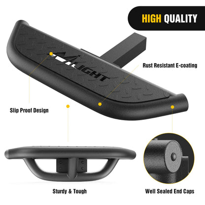 Nilight - Protector de parachoques trasero con receptor de enganche de 2 pulgadas, compatible con automóviles, camiones, vehículos, barra de enganche negra texturizada mejorada con bloqueo de enganche y pernos en U estabilizadores, 2 años de garantía