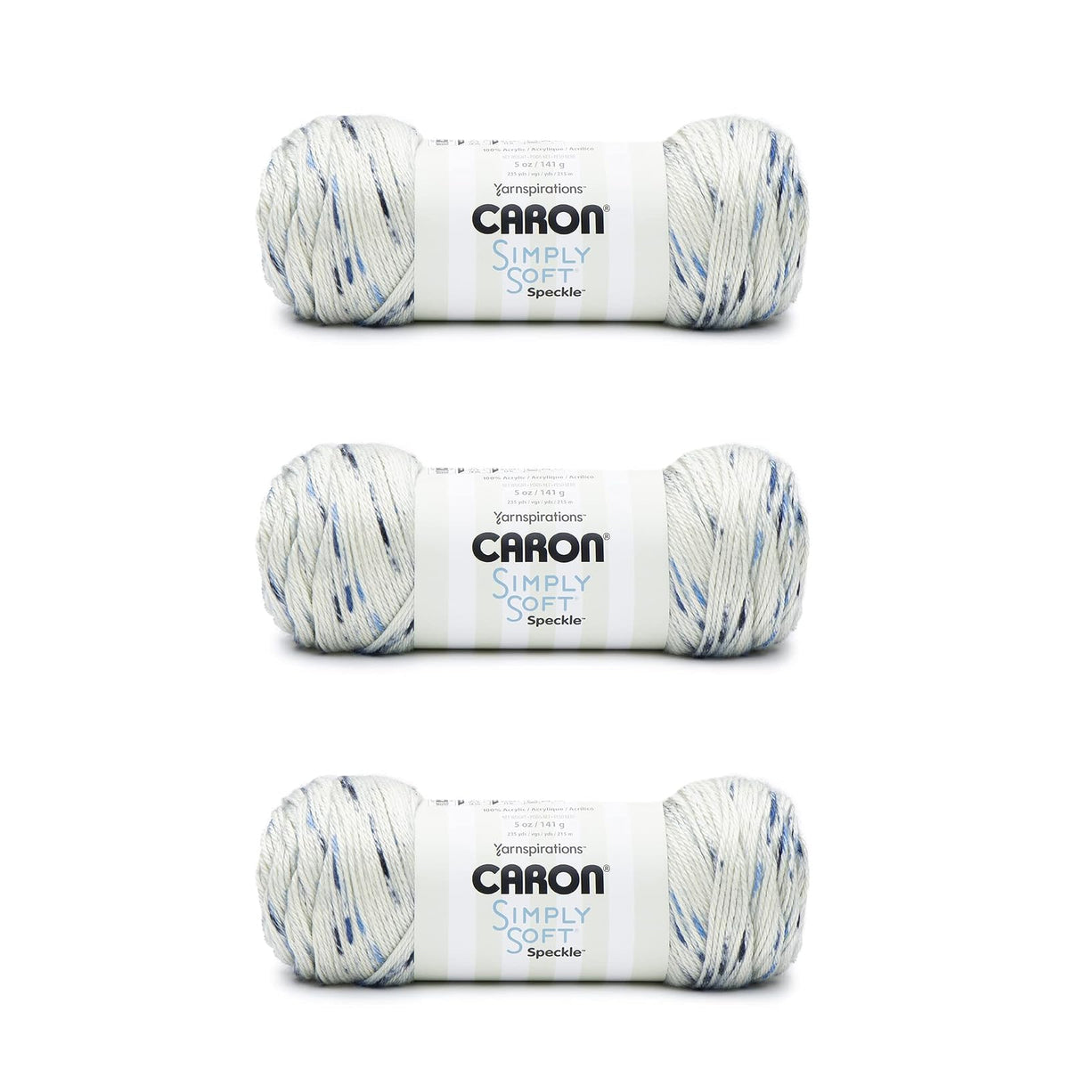 Caron Simply Soft Estambre Acrílico Diseños Especiales, Paquete de 3 x 141 g - Blue Gingham Speckle
