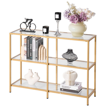 VEVOR Mesa Consola de Vidrio con Patas de Hierro - 3-Tier - Dorado