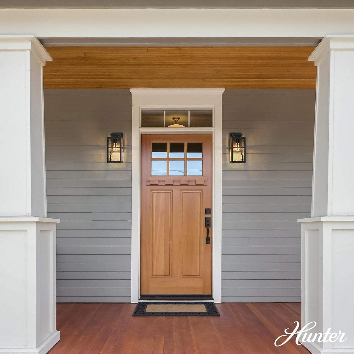 Hunter Fan, Colgante de pared Aspenbrook Negro Mate para Exterior 1 Luz, 14 pulgadas