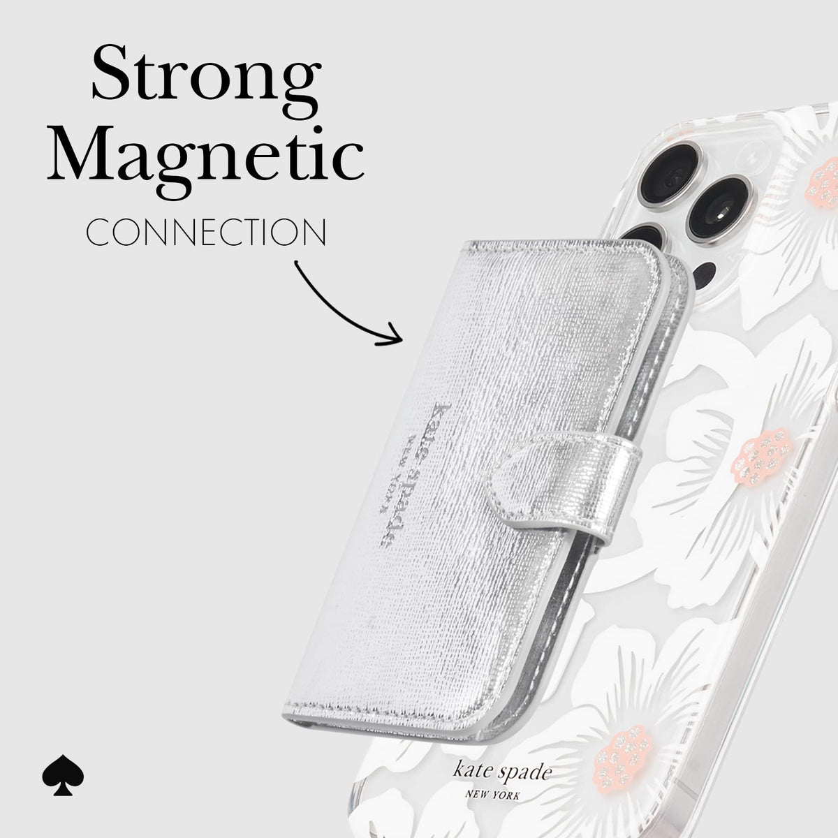 Kate Spade New York Morgan, portafolios magnética para teléfono/Tarjetero – Compatible con teléfonos y Fundas MagSafe – Metallic Silver