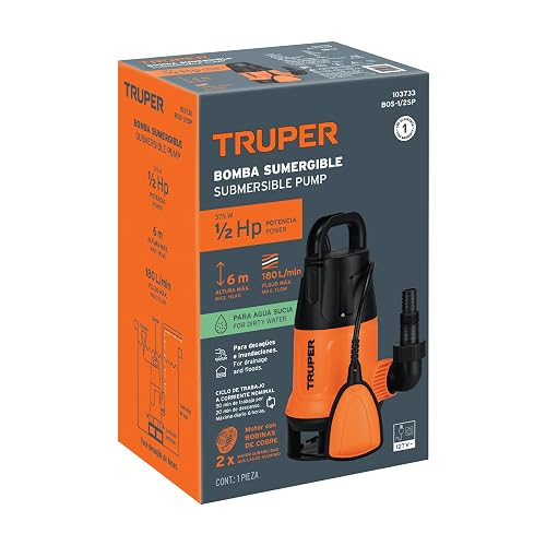 Truper BOS-1/2SP, Bomba sumergible plástica, 1/2 HP para agua sucia
