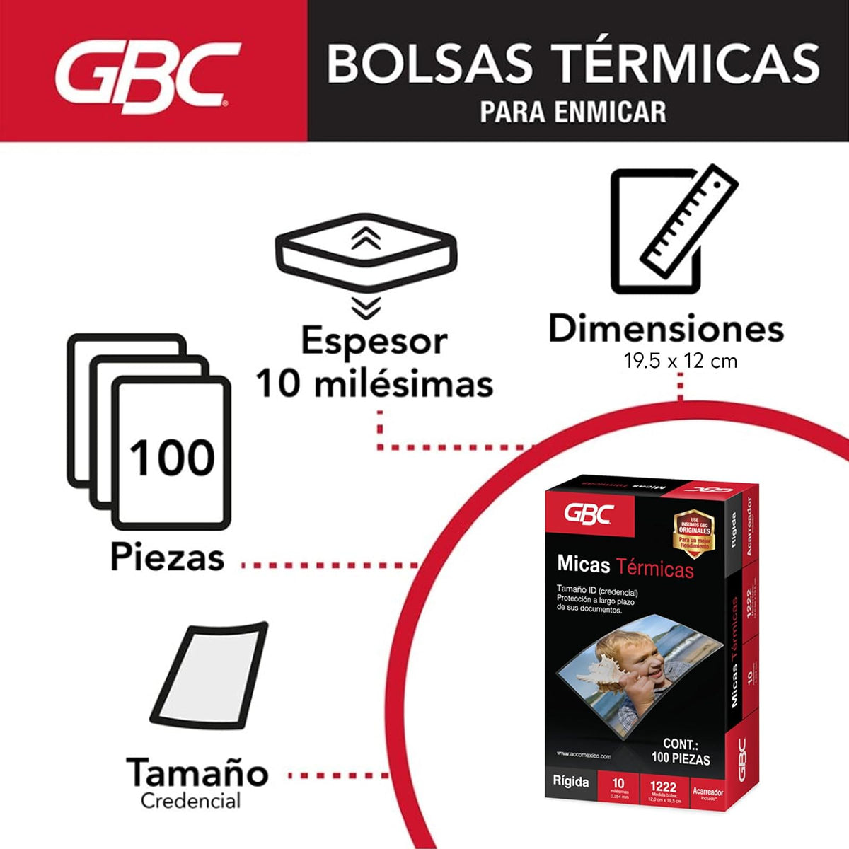 GBC Mica Térmica 12 x 19.5 cm, 10 milésimas, Caja con 100. 3740224