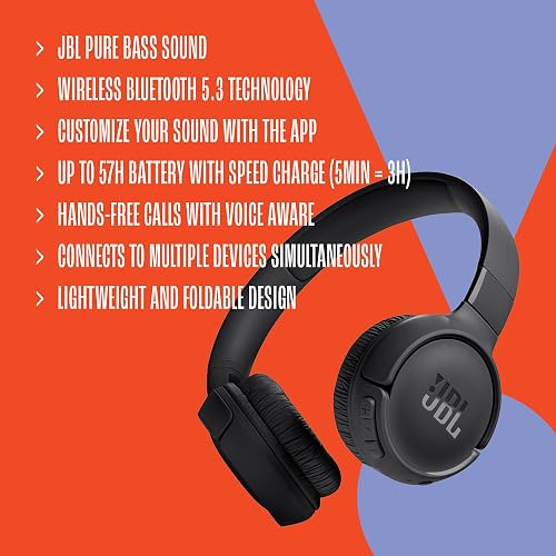 Audífono Inalámbrico Tipo Diadema JBL Tune 520BT, Respuesta de Frecuencia 20-20000Hz, Bluetooth 5.3. Color Negro.