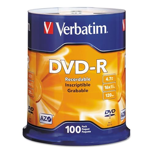 Verbatim 95102 Disco grabable DVD-R, Perno, 4,7 GB, DVD-R, 100 Unidades