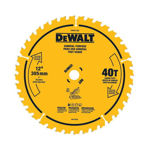 DEWALT 12 pulgadas. Hoja de sierra de uso general 40T (DWA11240)