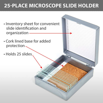 Globe Scientific 513075A - Caja de almacenamiento con forro de corcho de plástico ABS para 25 diapositivas, color gris
