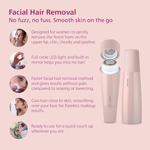 Philips Depiladora Facial Portátil Serie 5000 Para Mujer | Elimina el vello facial con precisión | Luz LED integrada | Cabezal hipoalergénico | Compacta e inalámbrica | BRR454/00