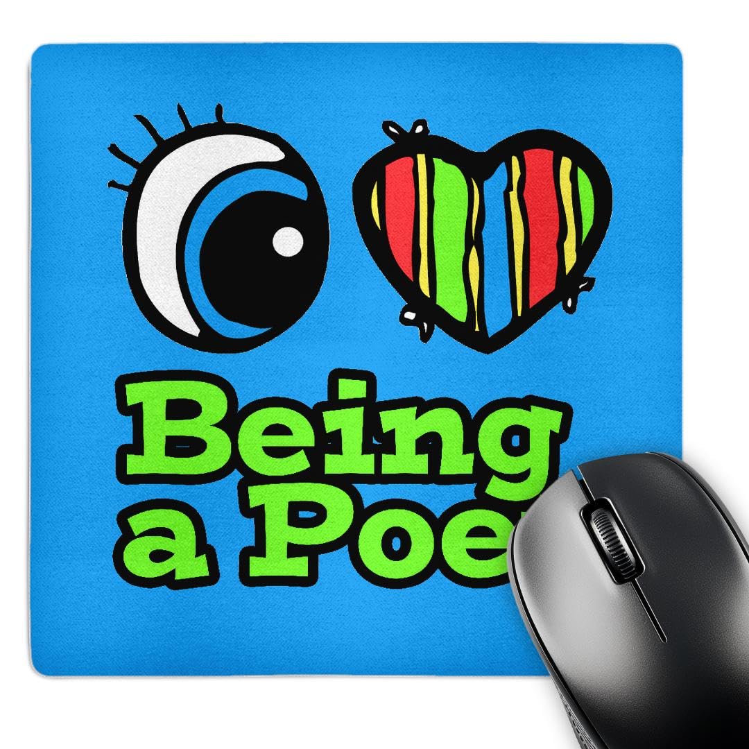3dRose LLC 8 x 8 x 0.25 Inches Mouse Pad, Bright Eye Heart I Love Being a Poet (mp_105785_1)