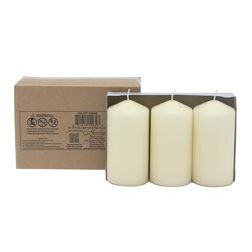 Stonebriar - Paquete de 3 velas altas de 3 x 6 pulgadas, 65 horas de duración, sin perfume, color marfil