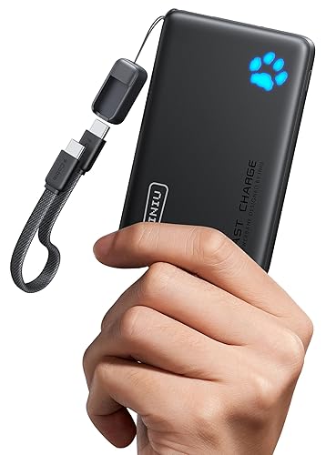 INIU Cargador portátil, Ultra Delgado de 45W de Carga rápida con Cable USB C Adjunto, batería de Banco de Potencia PD de 10000mAh Segura para vuelos, Cargador de teléfono Esencial para Viajes para