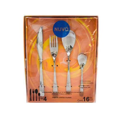 Nuvó 1702-12 Estocolmo Juego de Cubiertos de Acero Inoxidable para 4 Personas 16 piezas Plata