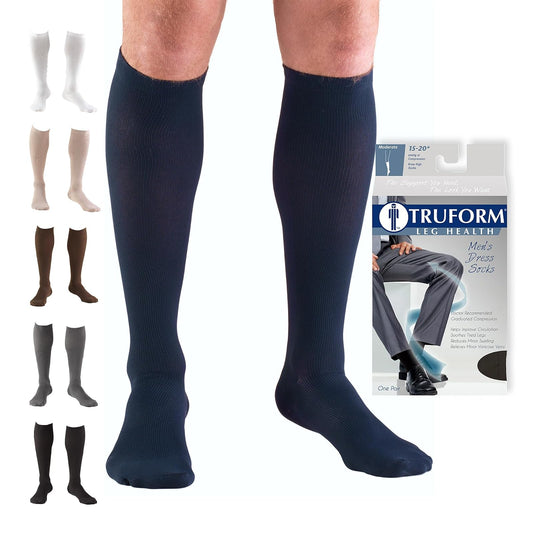 Truform Compression Socks, 15-20 Mmhg, Men's Dress Socks, Knee High Over Calf Length Navy, Pack of 1