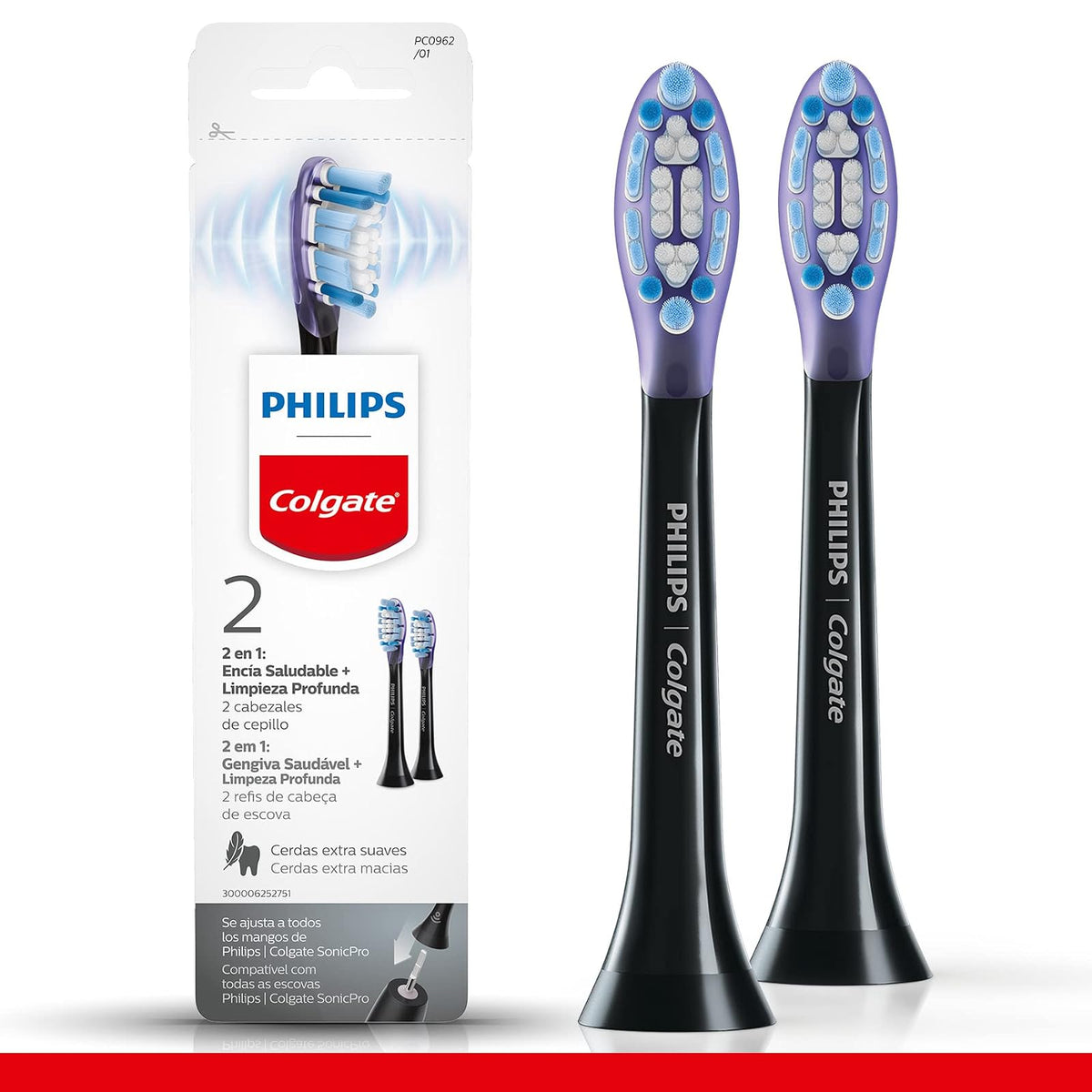 Philips Colgate Cabezales de Repuesto para Cepillo Dental SonicPro 2 pzas | Remueve hasta 10x Más Placa en Áreas de Díficil Acceso. Cerdas Extra Suaves Delicadas con la Encía