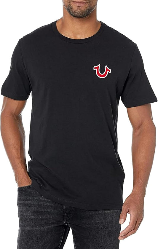 True Religion Men's Buddha Logo Short Sleeve Tee | Algodón suave, transpirable | Cuello redondo, ajuste clásico | Logotipo de pecho audaz | Camisetas gráficas para hombre