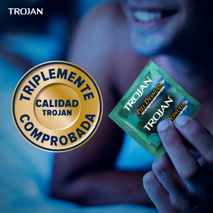 Trojan Condones Piel Desnuda Sensibilidad Caja con 54 piezas. 40% más Delgado, Sensación Increíblemente Natural. Seguridad Comprobada con Lubricante Premium, Bajo Olor a Látex Probado Electrónicamente