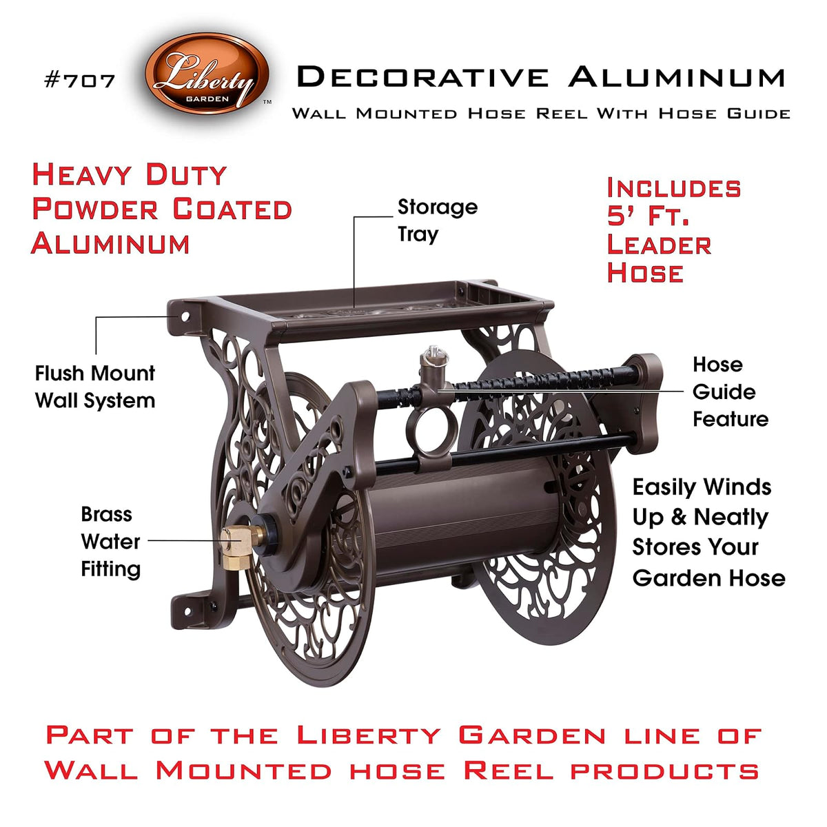 Liberty Garden 707 Decorative Wall Mount Garden Guide Hose Reel, Bronze