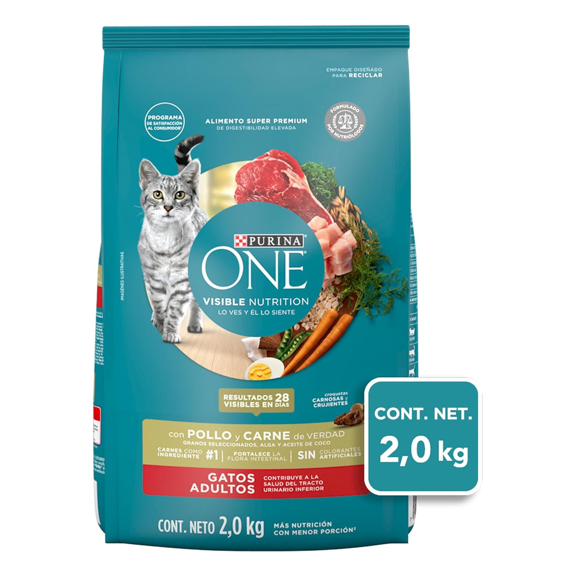 Purina One Gato Adulto Todos los Tamaños Sabor Pollo y Carne 2Kg