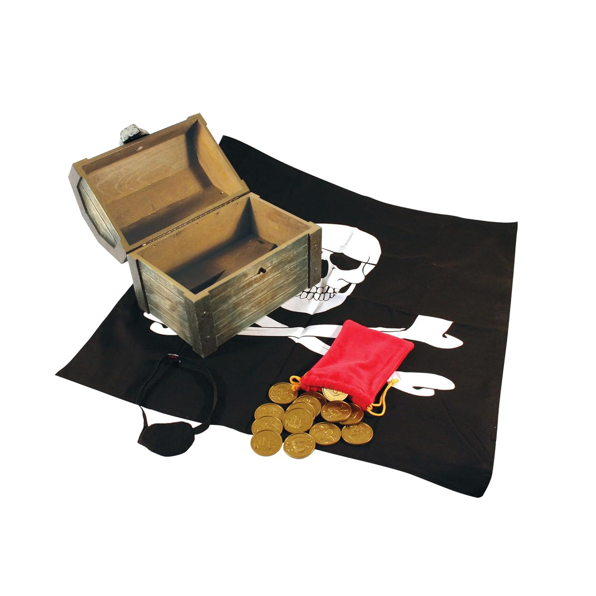 Melissa & Doug Cofre Pirata de Madera, Set de Cofre del Tesoro, Juego de Simulación, Accesorios para Disfraz de Pirata