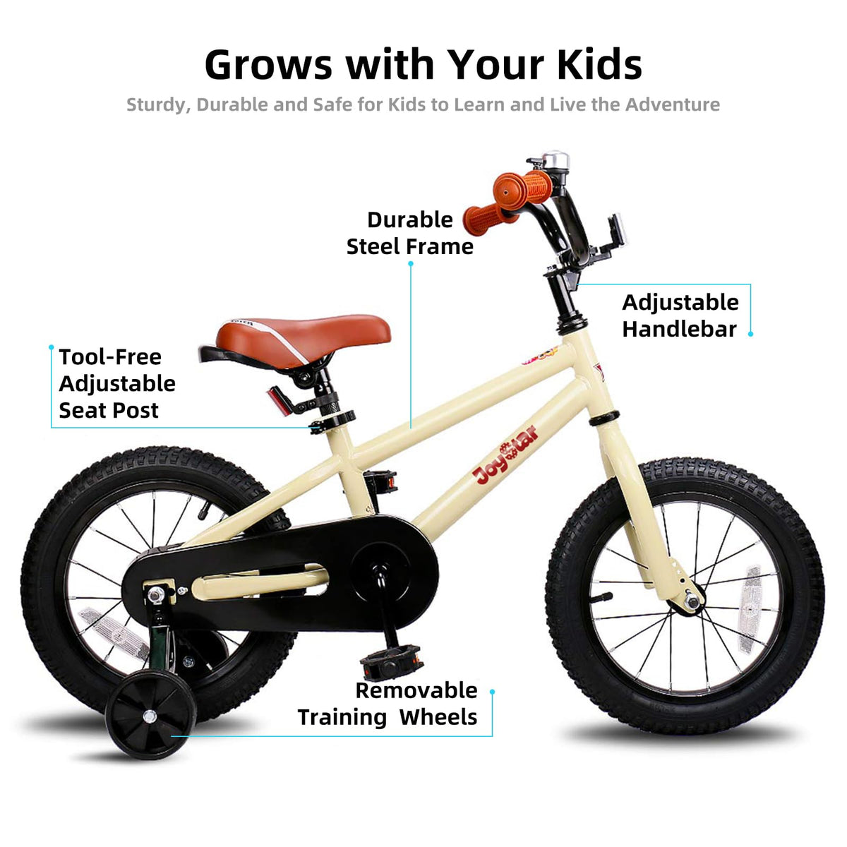 JOYSTAR Totem Bicicleta para niños con ruedas de entrenamiento para bicicleta de 12 14 16 18 pulgadas, soporte para bicicleta de 18 pulgadas, para niños de 2 a 9 años y niñas (azul marfil rosa verde plateado)
