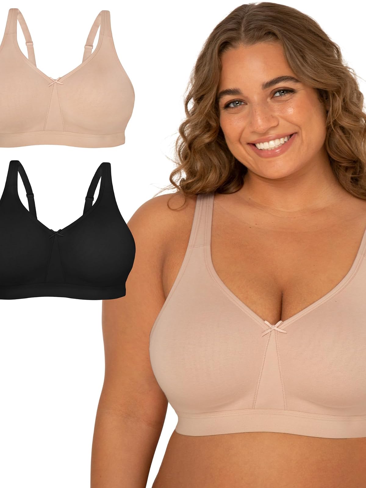 Fruit of the Loom Brasier de Algodón Sin Varillas Talla Grande - Negro - 46D
