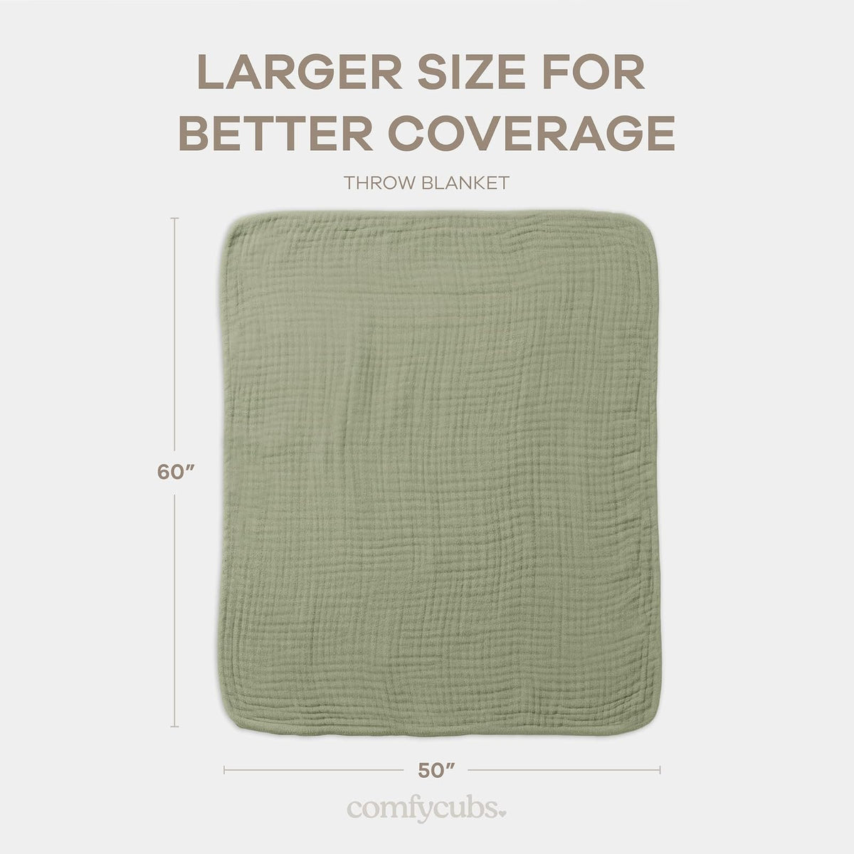 Comfy Cubs Manta Muselina Tamaño Throw 127 x 152 cm – Suave, Ligera y Transpirable – Cobija de Algodón con 6 Capas para Todas Las Estaciones – Lavable a Máquina, Ideal para Sala o Recámara Salvia