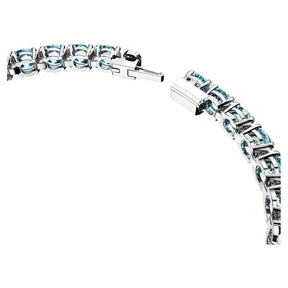 Swarovski Matrix Pulsera de tenis, corte redondo, azul, chapado en rodio