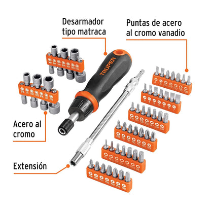 Truper JDM-58, Desarmador tipo matraca con 42 puntas y 14 dados