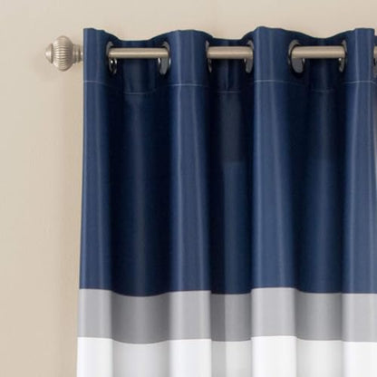 Lush Decor Alexander Stripe - Par de Paneles de Cortina para Ventana con filtrado de luz, 52 Pulgadas de Ancho x 84 Pulgadas de Largo, Azul Marino