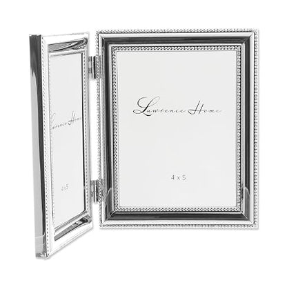 Lawrence Frames 510745D Silver Plated Double Bead Hinged Double Picture Frame, 4 by 5 inch