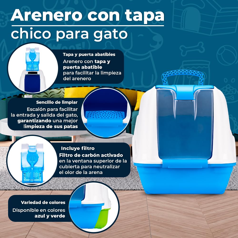 MPS Arenero para Gatos Netta CH con Tapa y Puerta Abatible, Filtro de Carbón Activado, Fácil Limpieza y Transporte Seguro