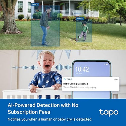 Tapo - Cámara de Seguridad para Interiores y Exteriores, 2K de 3 megapíxeles, detección de gritos y Seguimiento de Movimiento, visión de 360°, visión Nocturna en Color, Almacenamiento SD/Nube