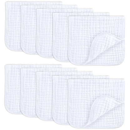 Comfy Cubs Muslin Burp Cloths Large 100% Cotton Hand Washcloths for Babies, Baby Essentials 6 Layers Extra Absorbent and Soft Boys & Girls Baby Rags for Newborn Registry (White 10-Pack, 20" X10")