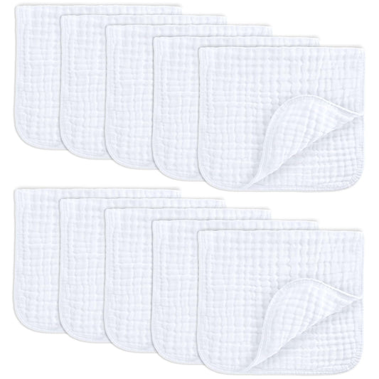 Comfy Cubs Muslin Burp Cloths Large 100% Cotton Hand Washcloths for Babies, Baby Essentials 6 Layers Extra Absorbent and Soft Boys & Girls Baby Rags for Newborn Registry (White 10-Pack, 20" X10")