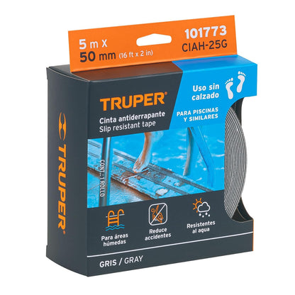 Truper CIAH-25G, Rollo de 5 m cinta antiderrapante 50 mm gris para áreas húmedas