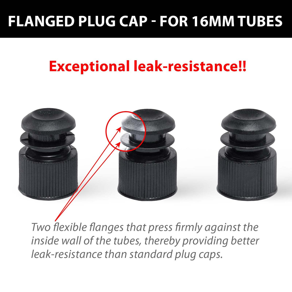 Globe Scientific 116152K Polyethylene Flange Plug Cap for Test Tubes, 16mm Size, Black (Pack of 1000)