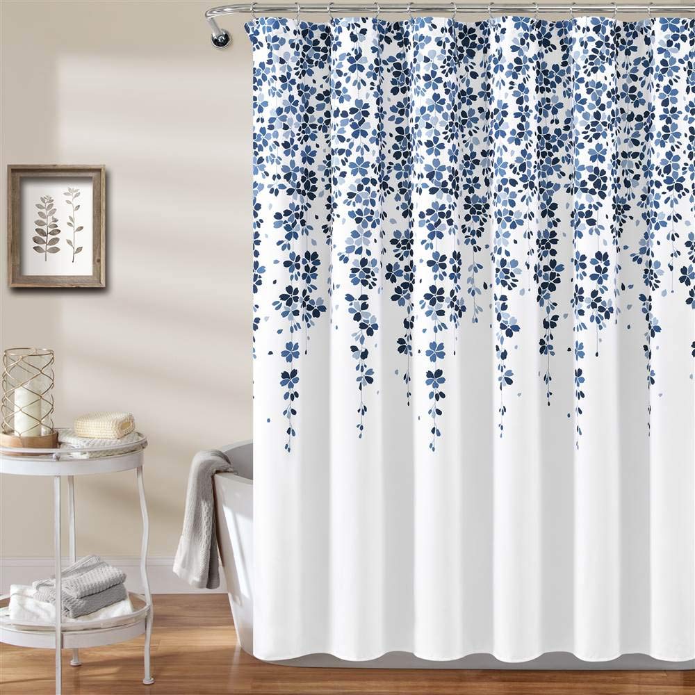 Lush Decor - Cortina de Ducha de Flores lloradas, 72 Pulgadas de Ancho x 72 Pulgadas de Largo, Azul Marino y Azul