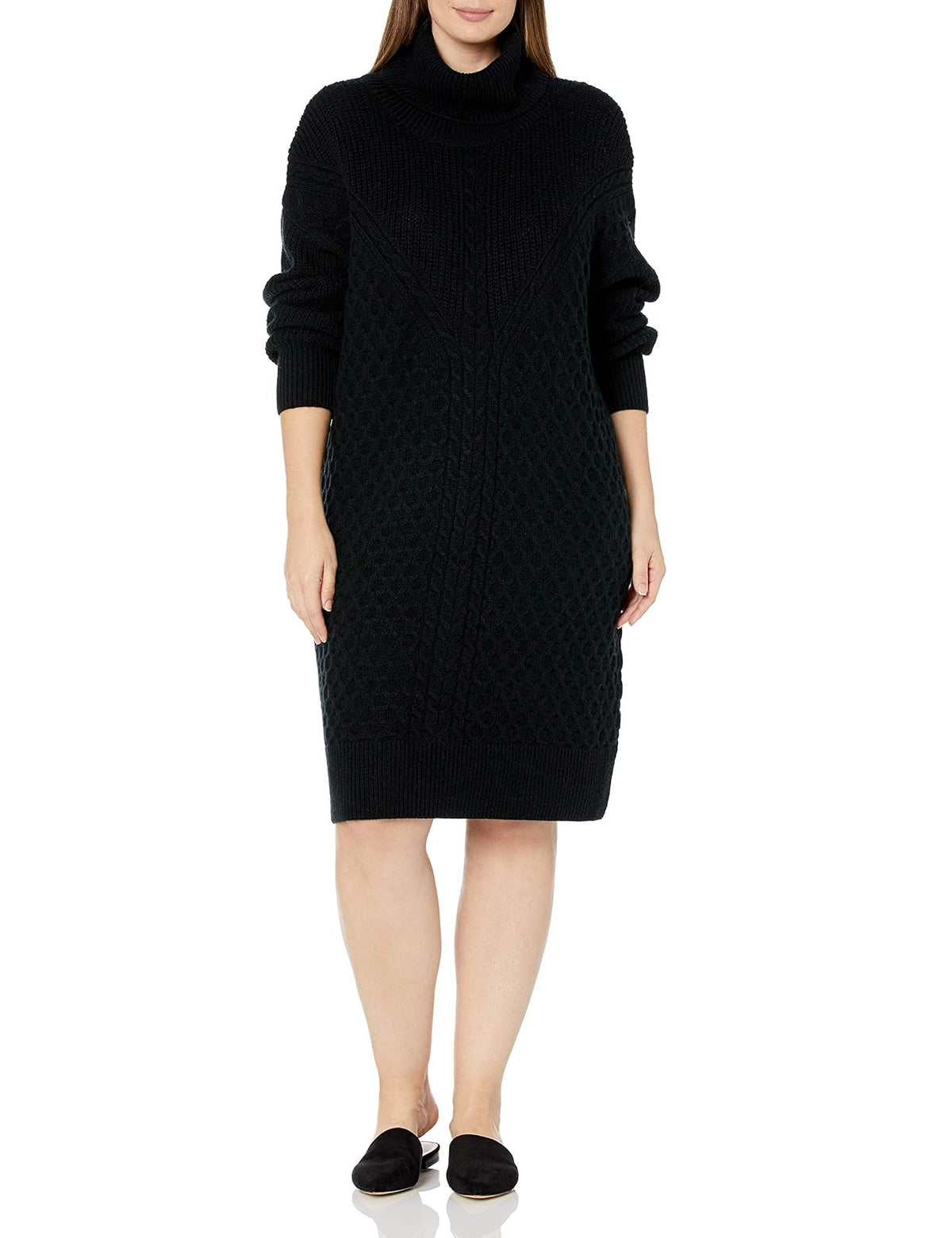 The Drop Rosalie Minivestido Para Mujer, de Punto Trenzado en Punto Trenzado, Negro, S