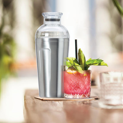 Oggi Groove - Coctelera aislada de acero inoxidable, de doble pared aislada al aspiradora, de 16 onzas, tapa Tritan tiene colador integrado, mezclador de cóctel ideal, coctelera Martini, coctelera Margarita, acero inoxidable