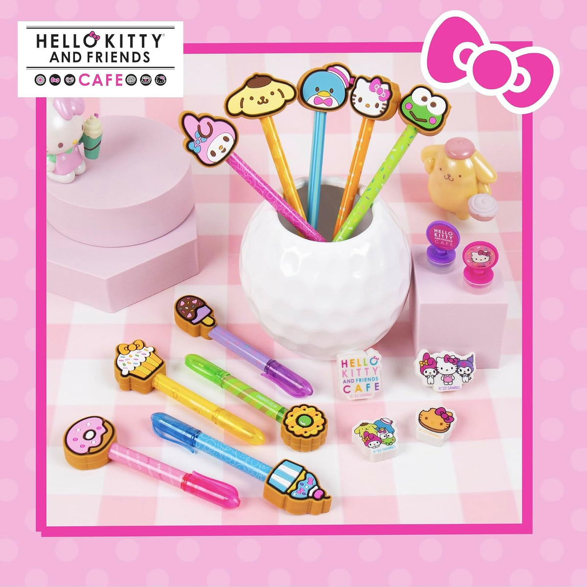 Hello Kitty & Friends - Juego de bolígrafos múltiples, 10 bolígrafos para cuaderno Kawaii, sellos, y más artículos de papelería Sanrio, divertidos suministros de oficina, lindos suministros