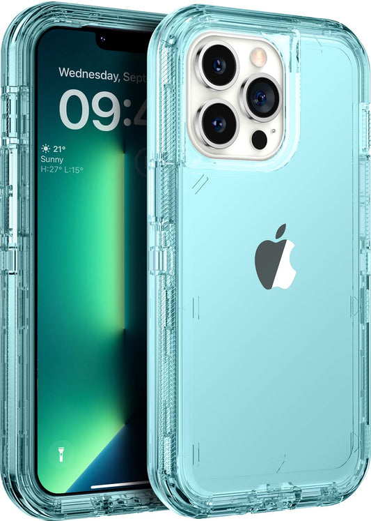 ORIbox - Funda para iPhone 13/12 Pro MAX, protección contra caídas de Grado Militar de 10 pies, Transparente, Resistente, a Prueba de Golpes, anticaídas, 6.7 Pulgadas, 3 en 1, Azul Vidrio