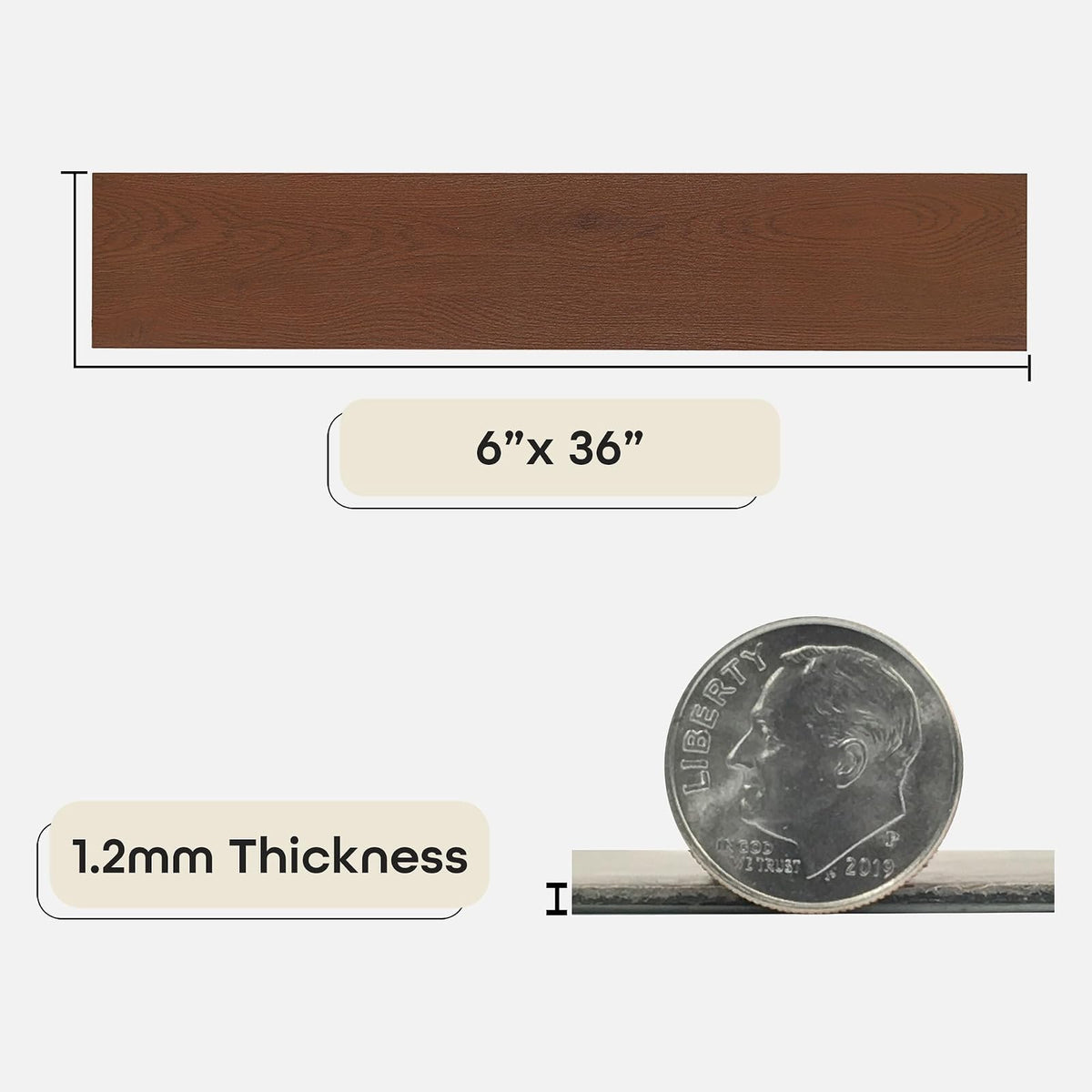 Achim Home Décor - Piso de vinilo de 1,2 mm, 10 tablones - 6 x 36 pulgadas, nogal, no necesita calcomanía, piso de bricolaje en relieve, sensación de grano de madera natural para cocina, comedor y