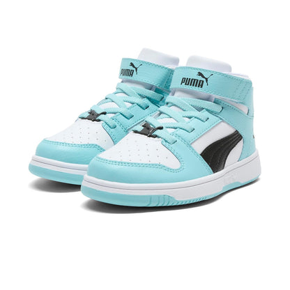 PUMA Rebound Layup Mid Tenis para Niños - Puma White-Puma Black-safe Lake - 20.0 cm