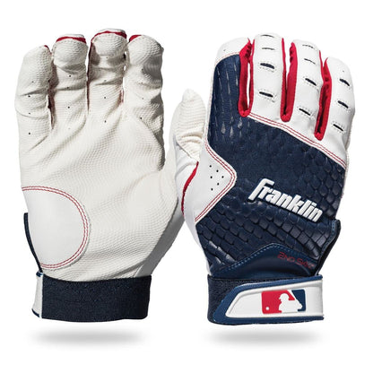 Franklin Sports MLB Guantes de Bateo 2nd-Skinz para Béisbol y Softball - Juvenil Mediano - Blanco - Azul - Rojo