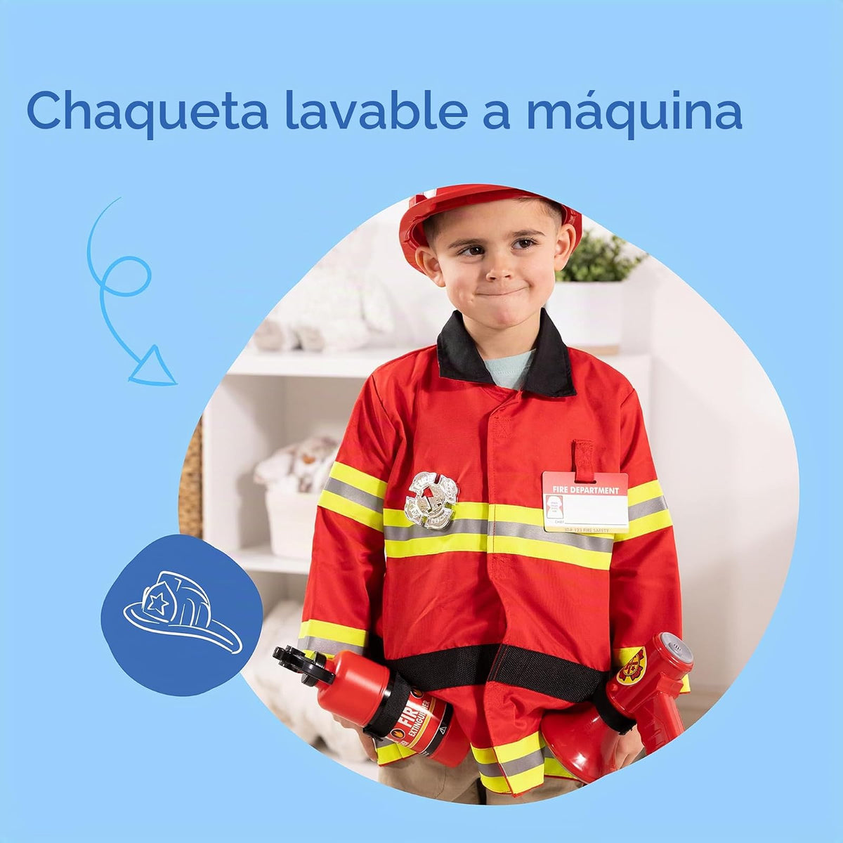 Melissa & Doug Disfraz de Bombero para Juego Imaginativo, Juego de Simulación (6 Piezas, 3-6 Años)